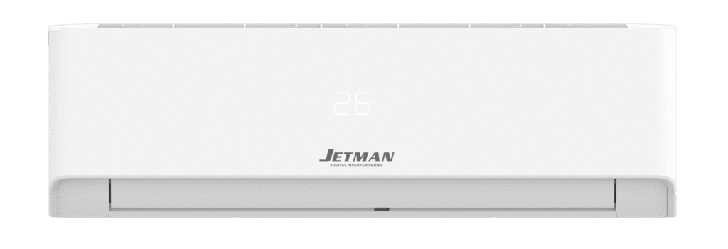 Jetman Digital Inverter Pro 18,000 BTU Wi-Fi Air Conditioner on a warm white wall